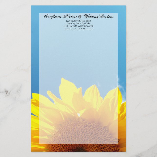 Summer Blue Sky with Yellow Sunflower Stationery (Front)