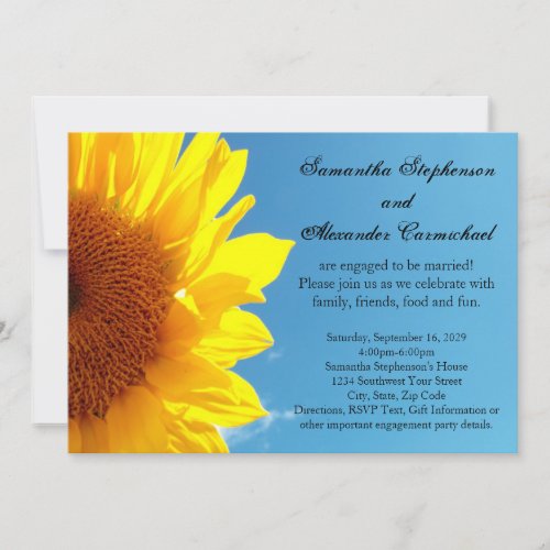 Summer Blue Sky, Yellow Sunflower Engagement Party Custom Invitations