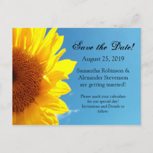 Summer Blue Sky Yellow Sunflower Save the Date Announcement Postcard