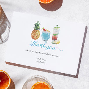 Summer Blue Watercolor Cocktail Birthday Party Thank You Card
