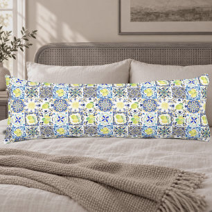 Summer Blue Yellow Mediterranean Sicilian Citrus Body Pillow