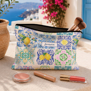 Summer Blue Yellow Sicilian Azulejo Citrus Accessory Pouch