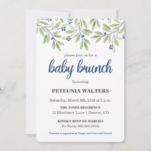 Summer Blueberry Foliage Baby Brunch Invitation