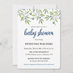 Summer Blueberry Foliage Baby Shower Invitation
