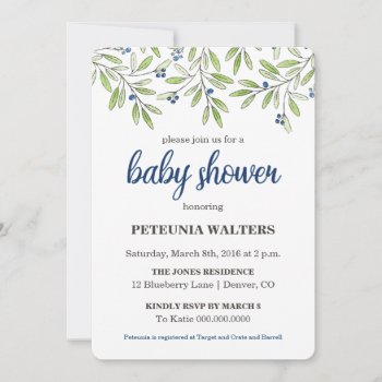 Summer Blueberry Foliage Baby Shower Invitation by LaurEvansDesign at Zazzle