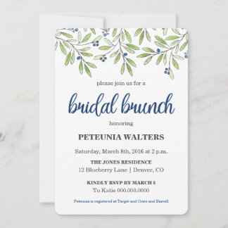 Summer Blueberry Foliage Bridal Brunch Invitation