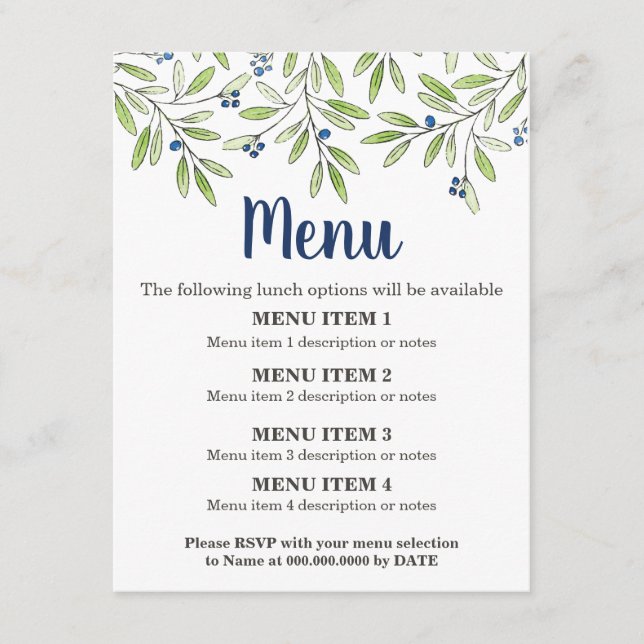 Summer Blueberry Foliage Menu Insert 2 (Front)