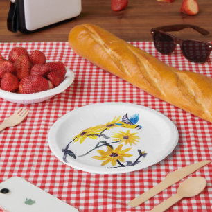 Summer Bluetit Sunflower Floral Paper Plates