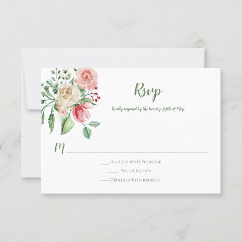 Summer Blush Pink and White Roses Bouquet RSVP Card