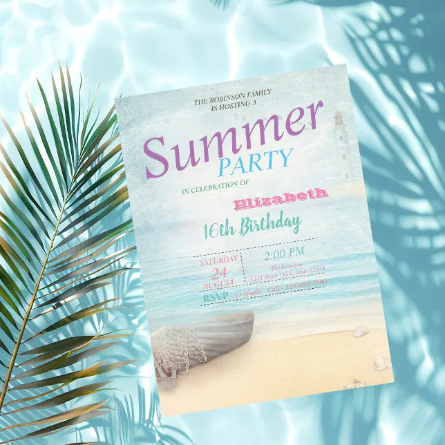 Summer Boat Lighthouse Birthday Party Invitation | Zazzle