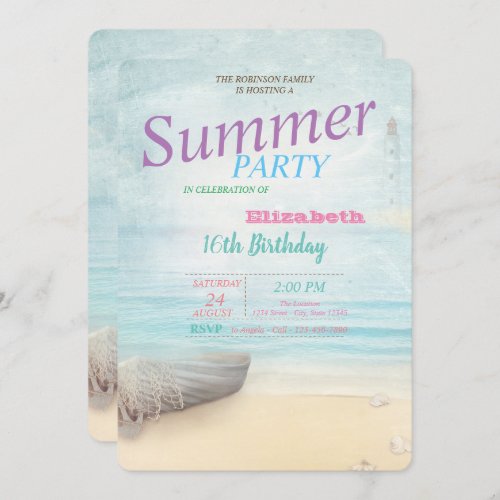 Summer Boat Lighthouse Birthday Party   Invitation