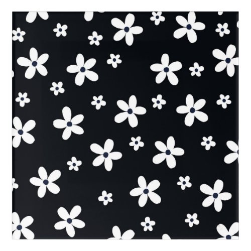 Summer Boho Black White Daisy Flowers Acrylic Print