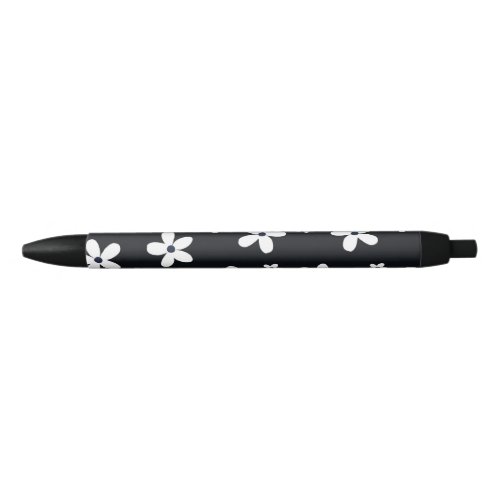 Summer Boho Black White Daisy Flowers Black Ink Pen