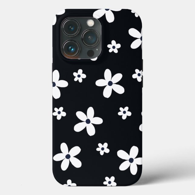 Summer Boho Black White Daisy Flowers Case-Mate iPhone Case (Back)