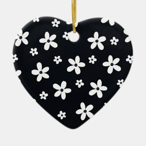 Summer Boho Black White Daisy Flowers Ceramic Ornament