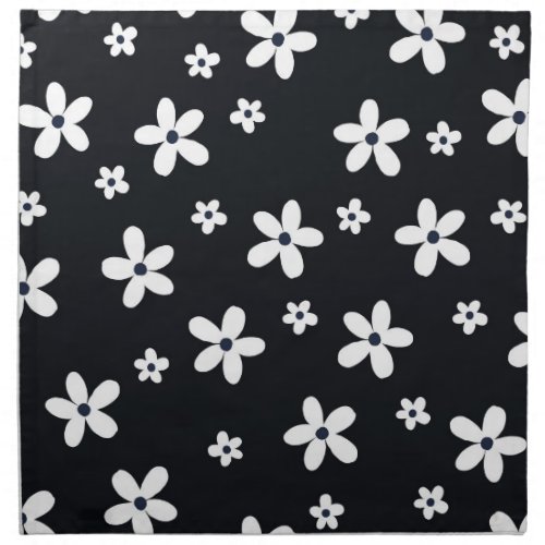 Summer Boho Black White Daisy Flowers Cloth Napkin