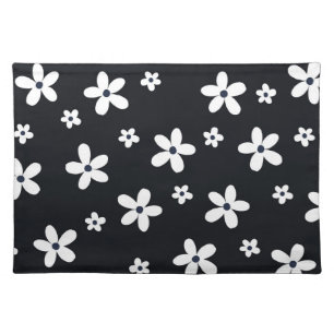 Summer Boho Black White Daisy Flowers Cloth Placemat