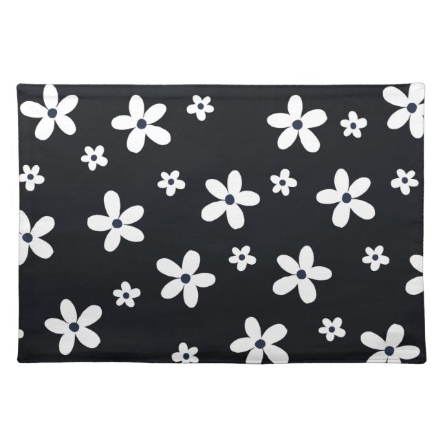 Summer Boho Black White Daisy Flowers Cloth Placemat (Front)