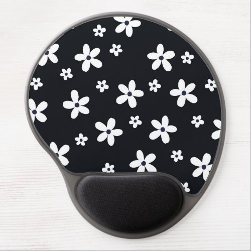 Summer Boho Black White Daisy Flowers Gel Mouse Pad