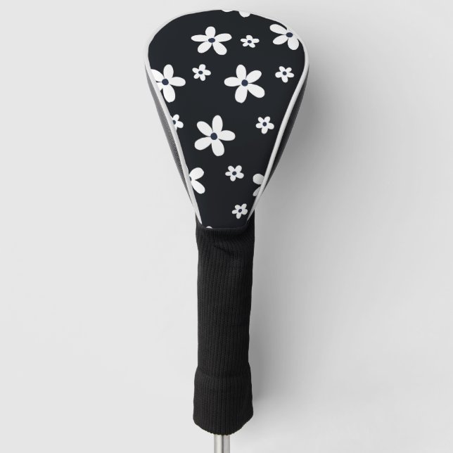 Summer Boho Black White Daisy Flowers Golf Head Cover (Front)