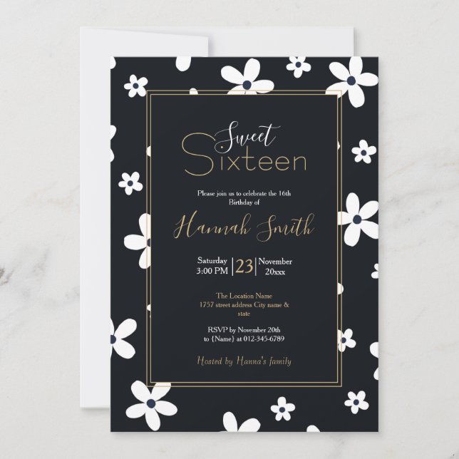 Summer Boho Black White Daisy Flowers Invitation (Front)