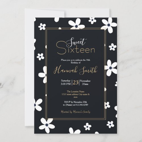 Summer Boho Black White Daisy Flowers Invitation