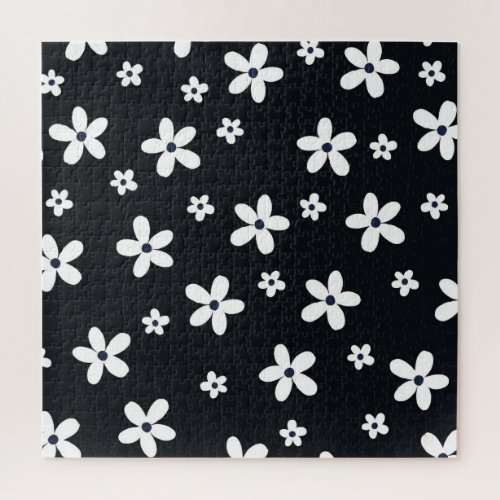 Summer Boho Black White Daisy Flowers Jigsaw Puzzle