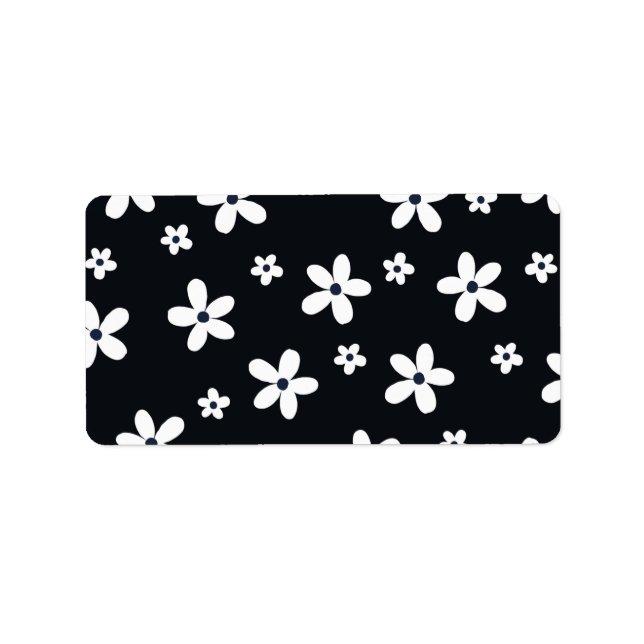 Summer Boho Black White Daisy Flowers Label (Front)