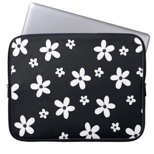 Summer Boho Black White Daisy Flowers Laptop Sleeve