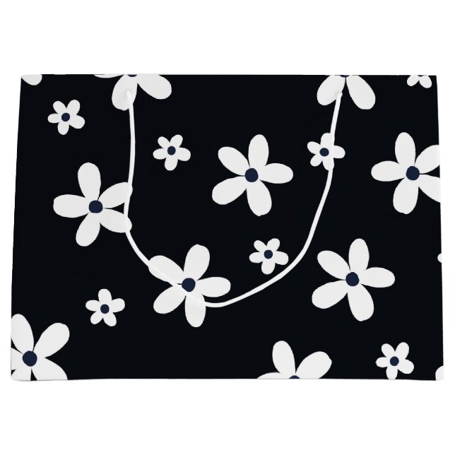 Summer Boho Black White Daisy Flowers Large Gift Bag (Front)