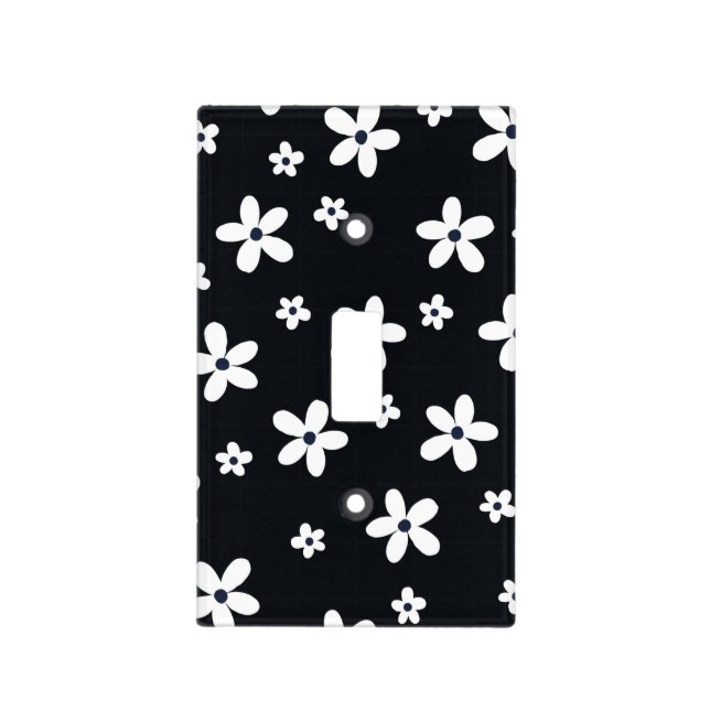 Summer Boho Black White Daisy Flowers Light Switch Cover (Front)
