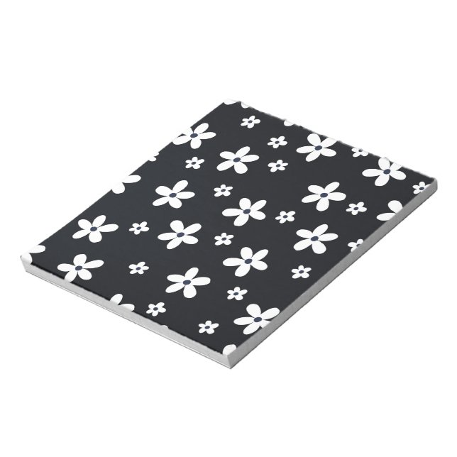 Summer Boho Black White Daisy Flowers Notepad (Rotated)