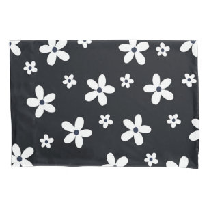 Summer Boho Black White Daisy Flowers Pillow Case