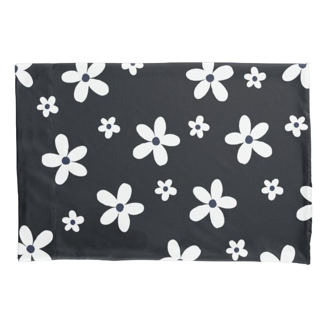 Summer Boho Black White Daisy Flowers Pillow Case (Front-Left)