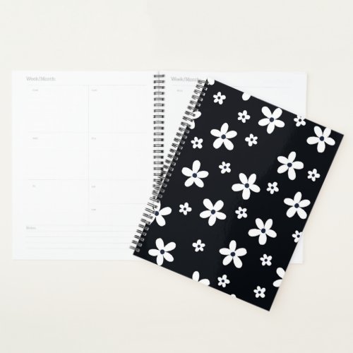 Summer Boho Black White Daisy Flowers Planner