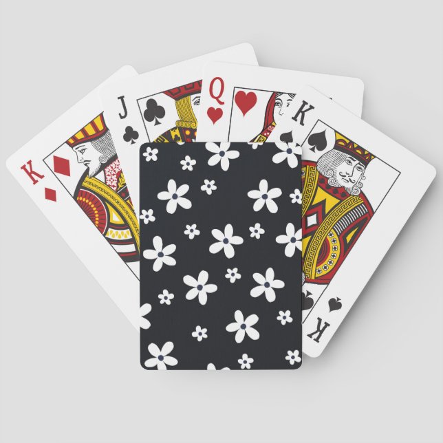 Summer Boho Black White Daisy Flowers Poker Cards (Back)