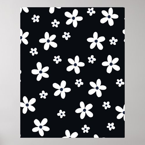 Summer Boho Black White Daisy Flowers Poster