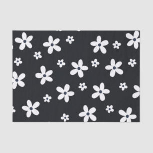 Summer Boho Black White Daisy Flowers Tissue Paper