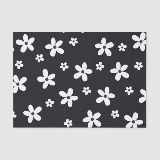 Summer Boho Black White Daisy Flowers Tissue Paper (Front)
