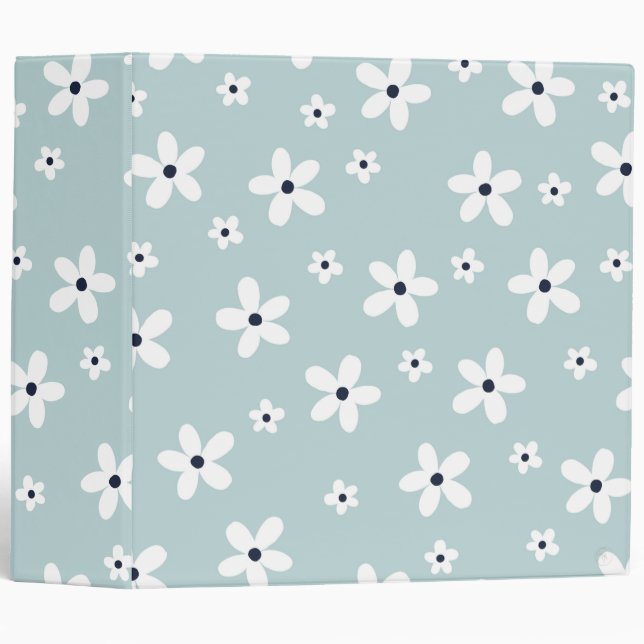 Summer Boho Blue White Daisy Flowers 3 Ring Binder (Front/Spine)