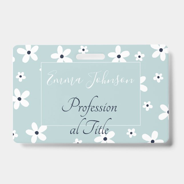 Summer Boho Blue White Daisy Flowers Badge (Front)