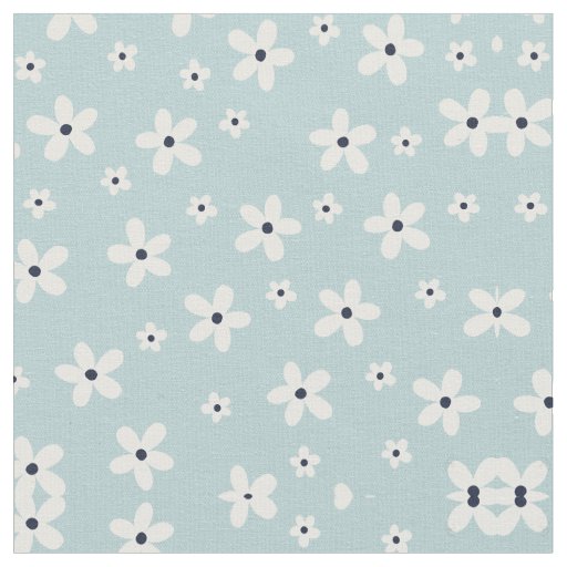 Summer Boho Blue White Daisy Flowers Fabric