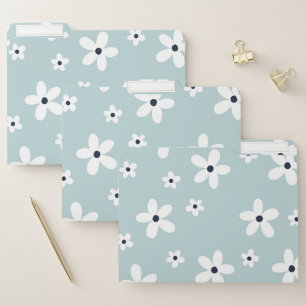 Summer Boho Blue White Daisy Flowers File Folder