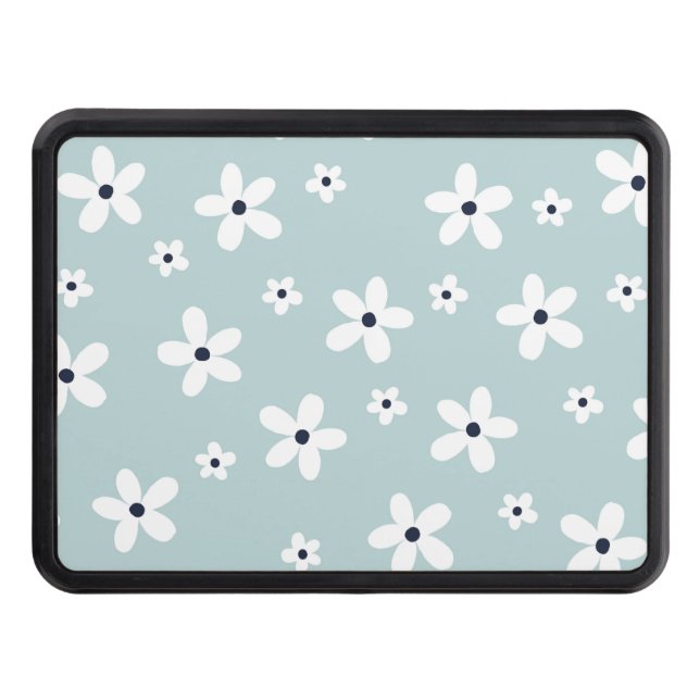 Summer Boho Blue White Daisy Flowers Hitch Cover (Front)