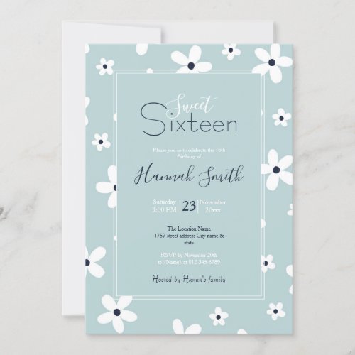 Summer Boho Blue White Daisy Flowers Invitation