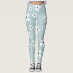 Summer Boho Blue White Daisy Flowers Leggings<br><div class="desc">Unique Vintage White boho daisy floral pattern,  filled with white and light pastel grayish blue colors and happy flowers,  on a soft pastel powder-blue background. A boho retro daisies vintage hand-drawn floral botanical stylish design.</div>