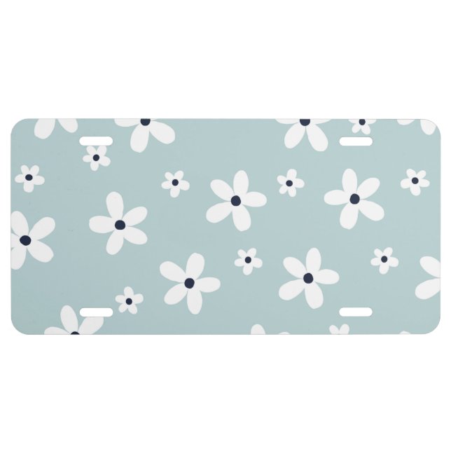 Summer Boho Blue White Daisy Flowers License Plate (Front)