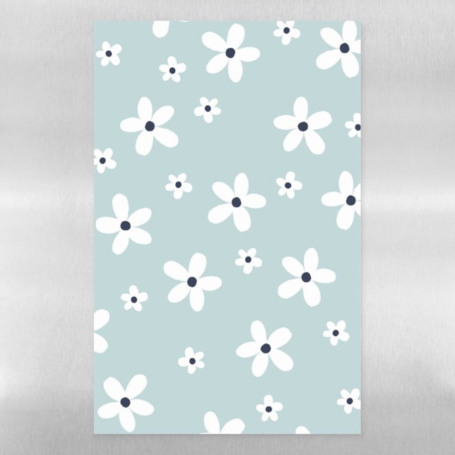 Summer Boho Blue White Daisy Flowers Magnetic Dry Erase Sheet (Vertical)