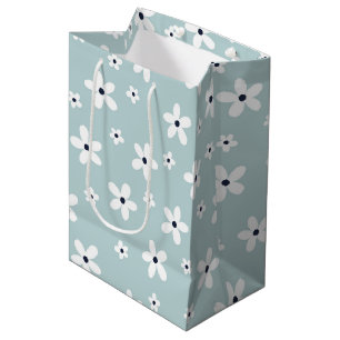 Summer Boho Blue White Daisy Flowers Medium Gift Bag