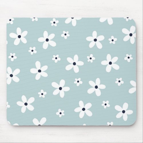 Summer Boho Blue White Daisy Flowers Mouse Pad